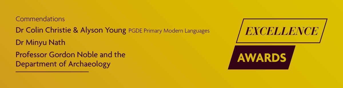 Our congratulations also go to Dr Colin Christie & Alyson Young, PGDE Primary Modern Languages; Dr Mintu Nath and Professor Gordon Noble & the Department of Archaeology for their @aberdeenuni 2024 Principal's Teaching Excellence Award commendations. Well done to all! 🎉👏