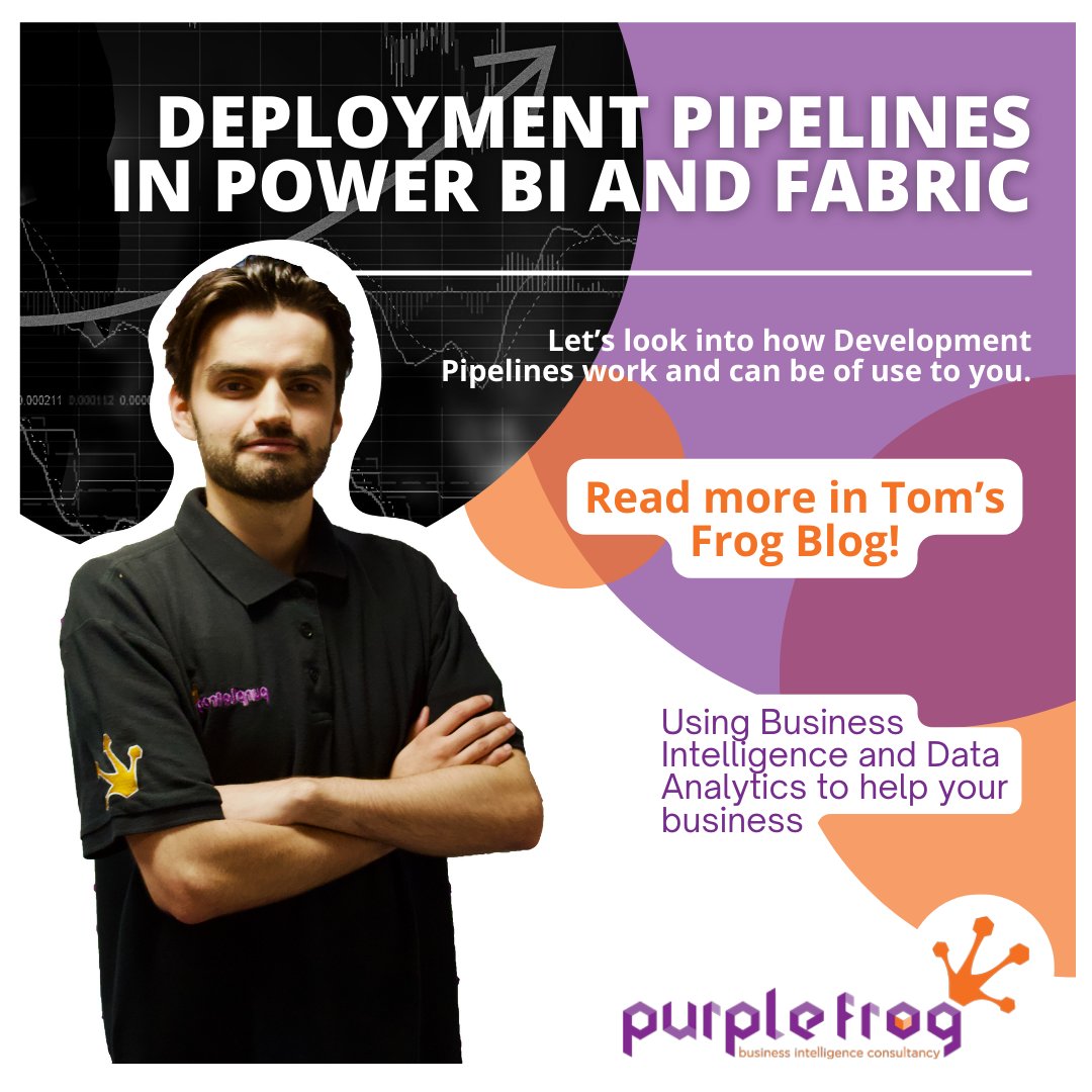 PurpleFrogSys's tweet photo. Don't miss Tom's insightful #FrogBlogFriday on Deployment Pipelines in Power BI and Fabric! 🚀 

Learn how this invaluable tool can empower developers to safely move reports and Fabric content between workspaces while facilitating seamless collaboration🤝

https://t.co/jnw07el2qr https://t.co/5VHAtwfpo4