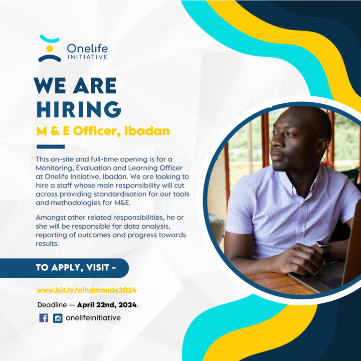 We are looking to hire a Monitoring, Evaluation and Learning Officer in #Ibadan. If you are a good fit, find details of the role here — bit.ly/oihdmande2024 #MandE #vacancy #ibadan