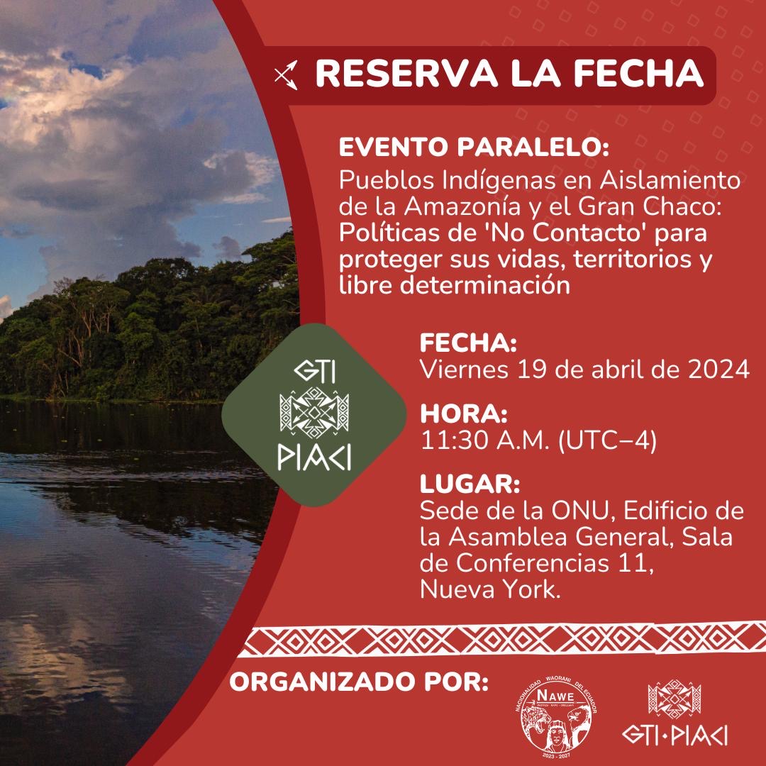 landislife's tweet photo. UNPFII 2024
FORO PERMANENTE DE LAS NACIONES UNIDAS PARA CUESTIONES INDÍGENAS
HOY 11.00 HORAS
EVENTO PARALELO: PUEBLOS INDÍGENAS EN AISLAMIENTO Y CONTACTO INICIAL DE LA AMAZONIA Y GRAN CHACO
SALA DE CONFERENCIAS 11
#UNPFII2024 #WeAreIndigenous #Proud2BIndigenous #SomosIndígenas
@UN4Indigenous @jemimah_mk @Brian_J_Keane
@Lcastanedaq #IPRightsIntl @ONIC_Colombia
@DMejia20 @aidesep_org @CONAIE_Ecuador @coicaorg @confeniae1