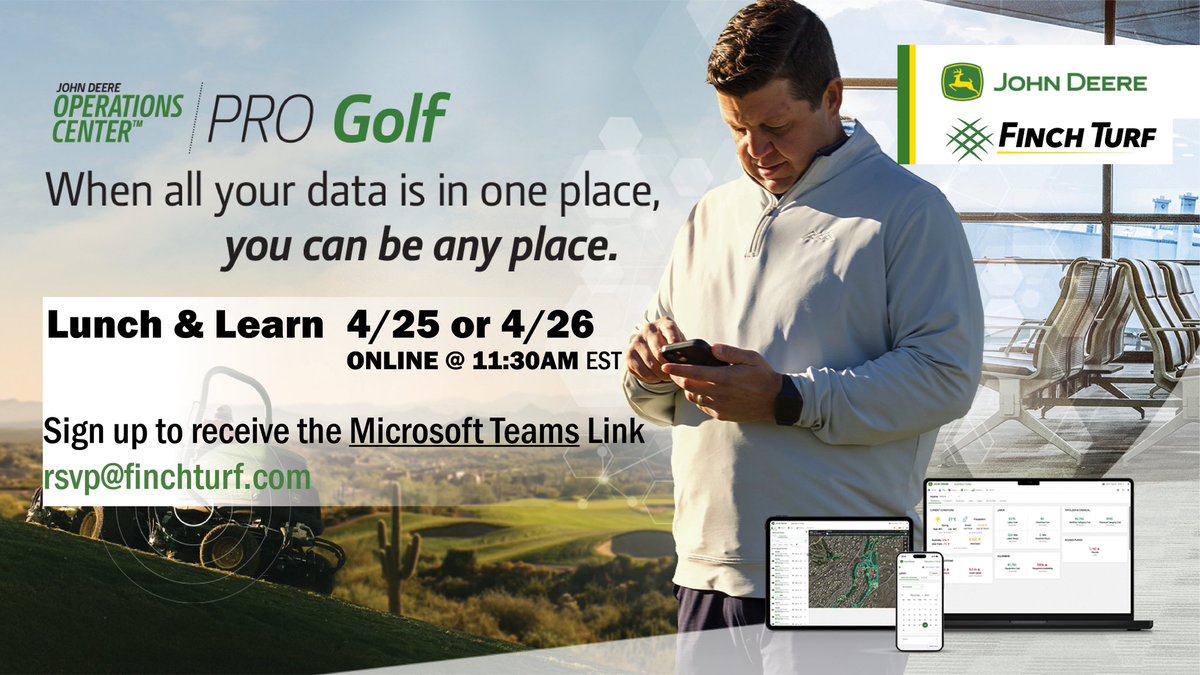 FinchTurf's tweet image. Have you signed up yet!? 

Learn all about @JohnDeere Operations Center #PROGolf at this free online demo! 

Just email rsvp@finchturf.com to get the link! 

 #levelup with #datadrivendecisions 
🌱⛳️🛠️🚜📊📲