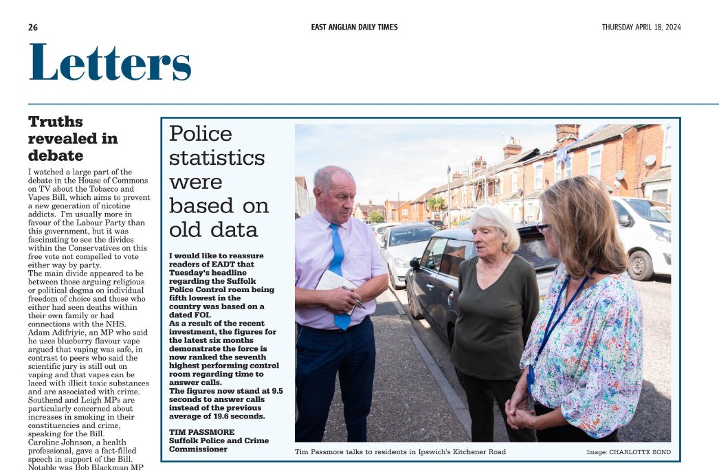 Suffolk Police Control Room once ranked 5th lowest nationally. 

Recent improvements have reduced call response times to just 9.5 seconds from 19.6 seconds. Now, we're 7th highest performing!

This achievement reflects the dedication and hard work of our police force in Suffolk.