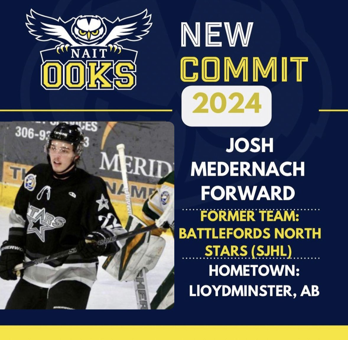 North Stars are proud to announce that ‘03 Forward, Josh Medernach, has committed the Northern Alberta Institute of Technology Ooks (@naitooks) in the Alberta Colleges Athletic Conference (ACAC)

Congratulations Medsy!!