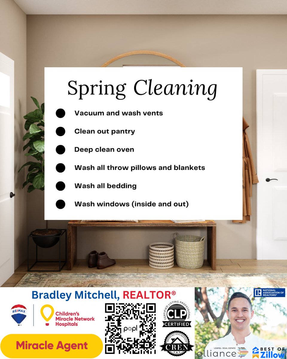 AskBradleyRE's tweet image. Did you know a thorough spring cleaning of your home has several health benefits? 

For starters, a clean home can strengthen your immune system and help you avoid illnesses.

Use this list to help you get started! 

#TwoZeroSeven #REMAXCOLLABORATIVE #REALTORS #MaineLife