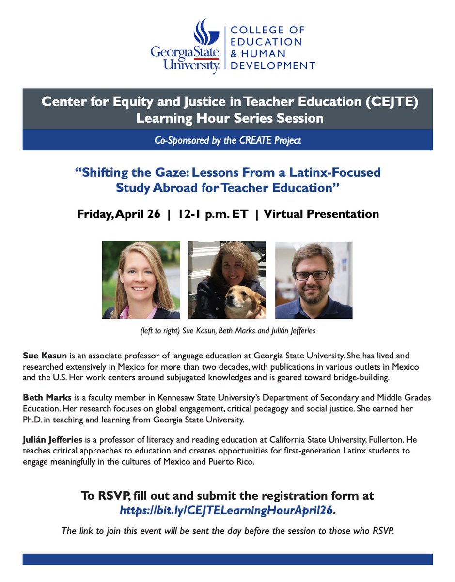 Webinar: Shifting the Gaze: Lessons from a Latinx-Focused Study Abroad for Teacher Education Date: Friday, Apr. 26, noon-1 pm EST Register on zoom before: zoom.us/meeting/regist…