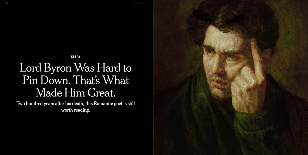 Benjamin Markovits, author of the 'Byron Trilogy,' makes the case in the New York Times for reading Lord Byron today, 200 years after his death. nytimes.com/2024/04/19/boo…