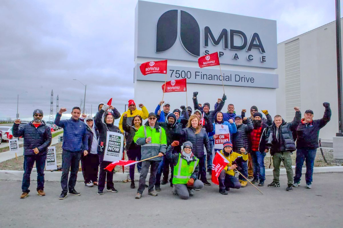 The @MDA_Space strike continues for one reason: management refuses to bargain. It's a staggering contrast that this company can advance Canadian space technology but won't sit down with 50 dedicated, highly-skilled aerospace workers and negotiate: unifor.org/news/all-news/… #onpoli