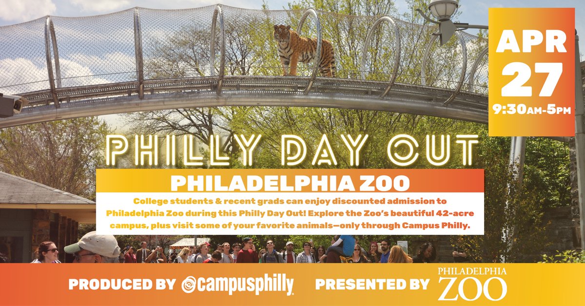 Do you have your discounted ticket to the @phillyzoo? Join #CampusPhilly for our next Philly Day Out, happening NEXT Saturday, April 27! Students + recent grads can get tickets for just $13 (typically $25!), only through Campus Philly. Sign up today: bit.ly/49JkZP4 🎟️