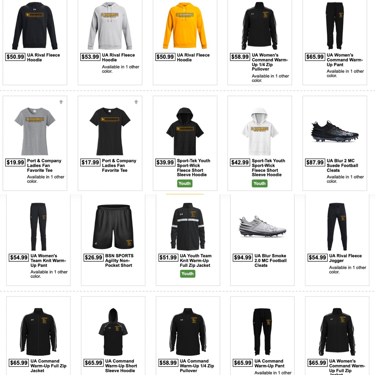 Richards Football players, staff, family & friends; Our online store is open till Tuesday April 30, 2024. Click on the link below for more info. My Team Shop bsnteamsports.com/shop/QankPRVtsq