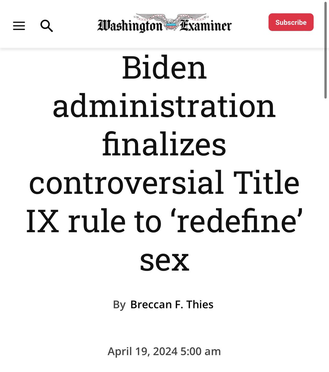 Today, Title IX is on its way to requiring men to compete in women's sports and to use women's bathrooms.

It was originally established to provide equal access and opportunity for women in education.

We are either going backwards on women's rights, or we are living in the