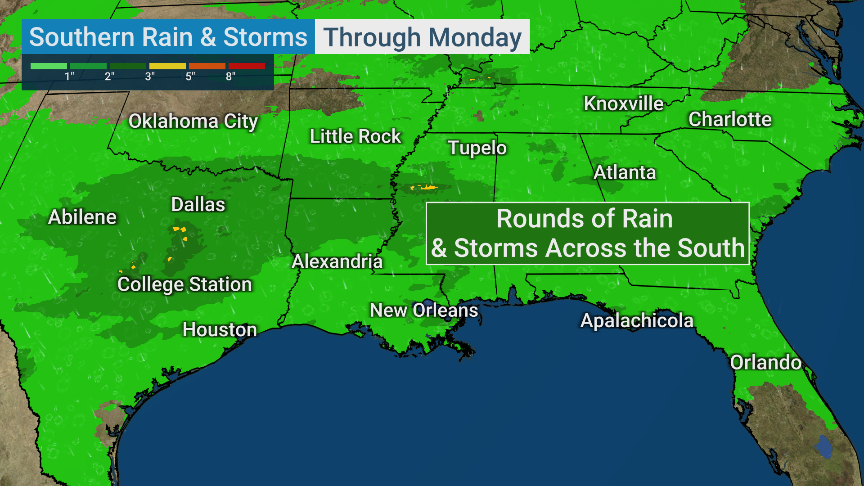 A slow-moving front will bring heavy rain and flood threats to the South through the weekend.

We have the forecast on air or on our TV app: streamtwc.com