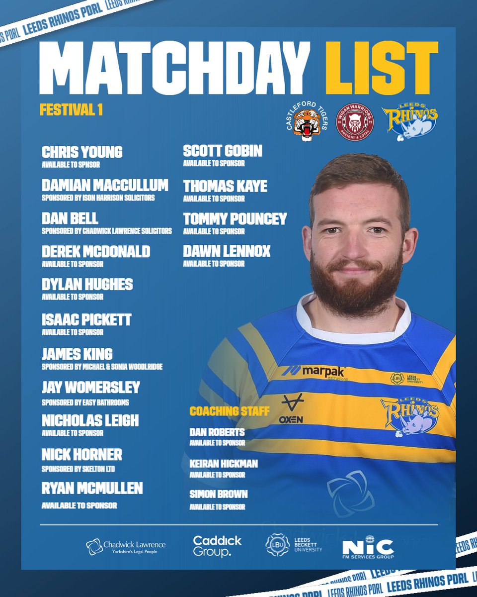 🦏 𝕊𝕢𝕦𝕒𝕕 𝔸𝕟𝕟𝕠𝕦𝕟𝕔𝕖𝕞𝕖𝕟𝕥

This is how our PDRL side will lineup for today's festival in Hull!🏉

Good luck to all of our players, including those making their Leeds Rhinos PDRL debut💙💛

#TeamRhinos