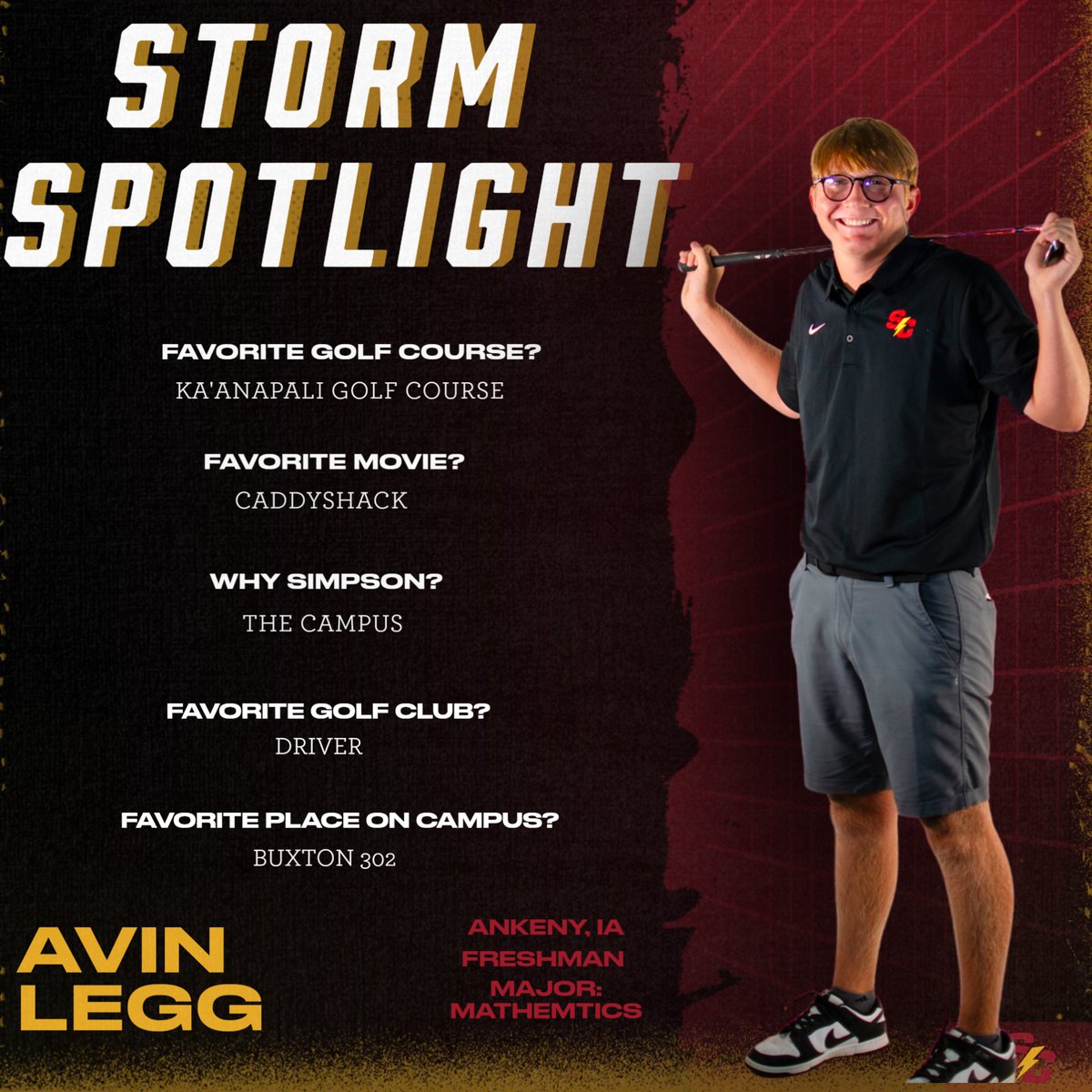 Today's #SCGolf Storm Spotlight is freshmen, Avin Legg! #RollStorm