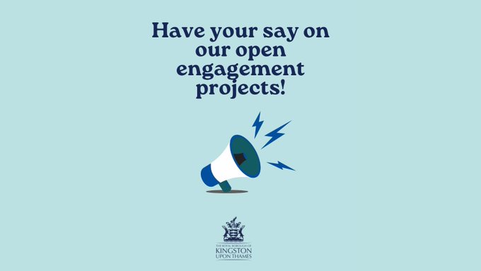 Have your say on our open engagement projects:

Green Spaces - closes 24 April

Making Kingston healthier and more active - closes 24 April

Ancient Market place - closes 19 May

kingstonletstalk.co.uk

#KingstonTogether