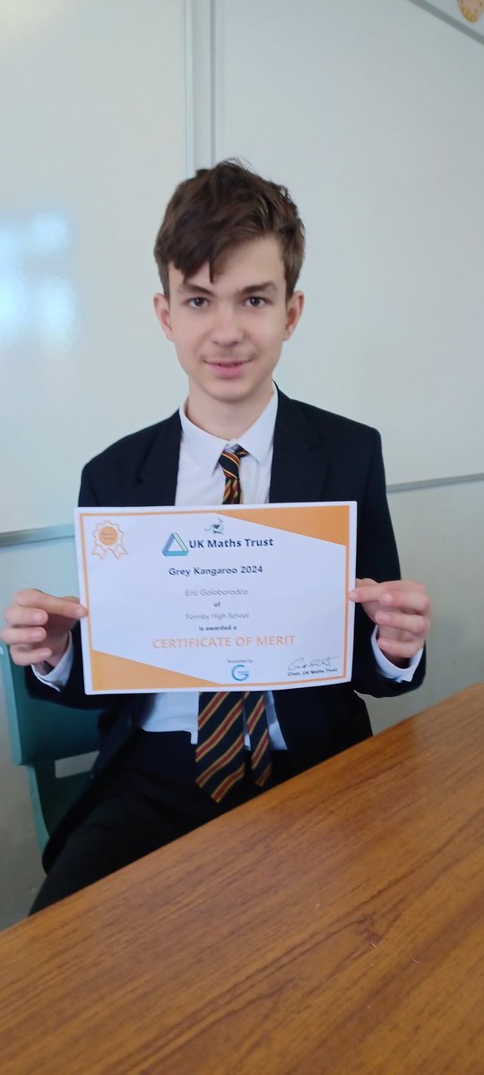Congratulations to Eric in Year 9, who was awarded a Merit in the UKMT #greykangaroo2024