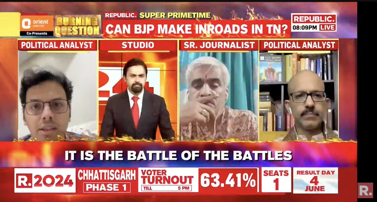 Can BJP make inroads in Tamil Nadu? 

Tune in here to watch - youtube.com/watch?v=5RpbZK…

#LokSabhaElections #BJP #Congress #INDIAlliance #India #June4WithArnab #BreakingNews #LatestNews #Elections2024 #2024Election #RepublicTV