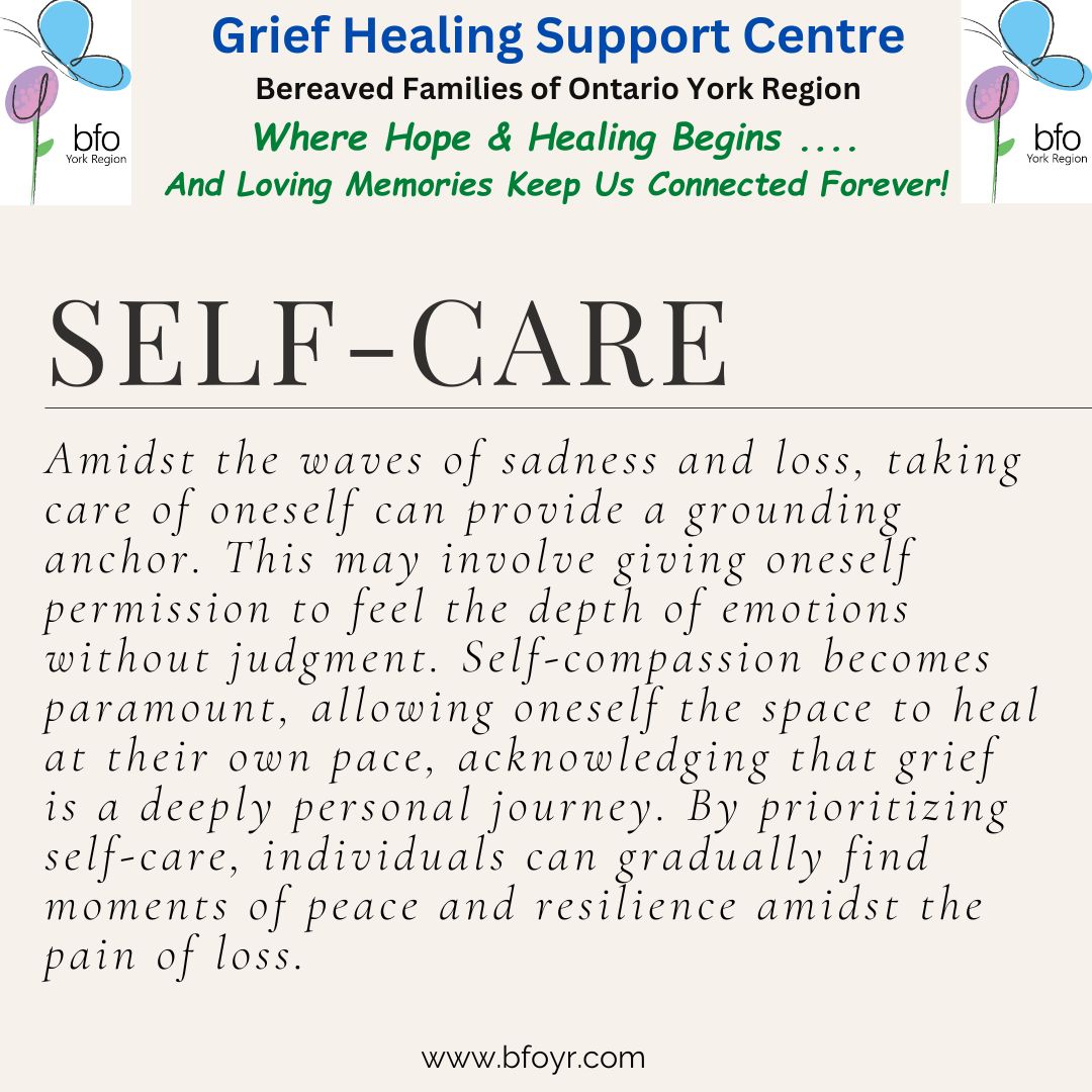 What does Self-Care mean to Us?
#GriefHealingSupportCentre #GHSC #BFOYR #BFO #Grief #Healing #MentalHealth #YorkRegion #FreeService