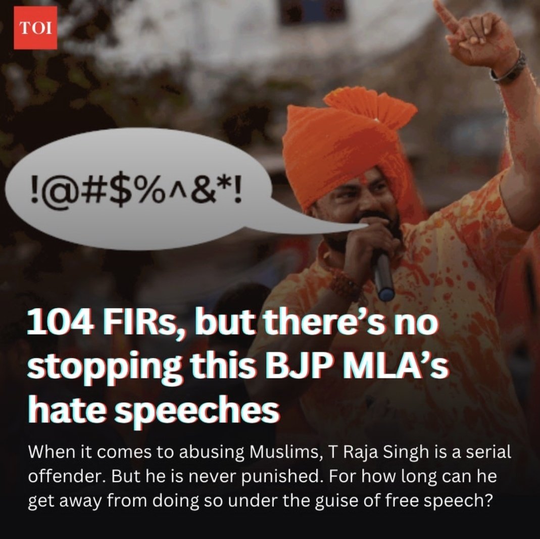 104 FIRS but there's no Stopping this BJP MLA hate speeches From Openly calling Genoc!de of Muslims to Targetting Masajids and Abusing Muslims but there is no Hope any action will be taken against T Raja Singh But there are Hundreds of innocent Muslims activist are in Jail