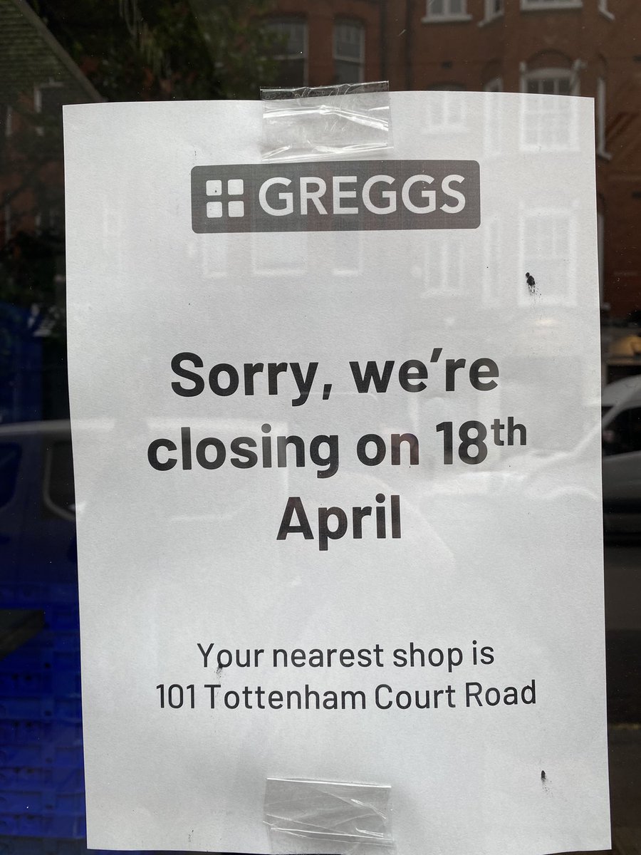 oh no… crisis… this is not good.. what am i going to do for lunch when i’m at work…. <a href="/GreggsOfficial/">Greggs</a> #greatportlandstreet