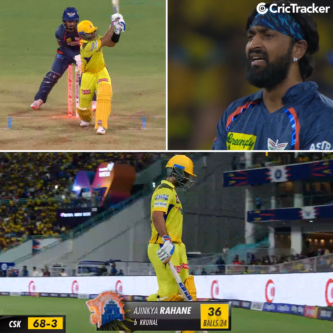 Krunal Pandya cleans up Ajinkya Rahane!

Chennai Super Kings lost their third wicket of the match.

📸: Jio Cinema