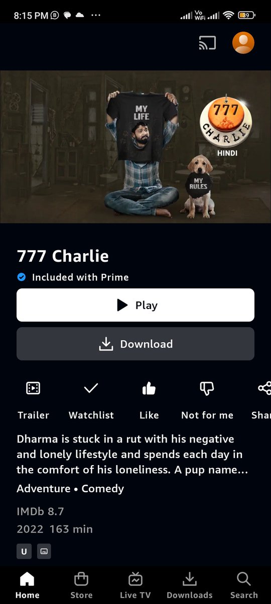 @PrimeVideoIN @ParamvahStudios @rakshitshetty @RajbShettyOMK Thank You Prime Video for finally showing this masterpiece, my personal fav of all time for free @777CharlieMovie , it will reach a kuch larger audience now