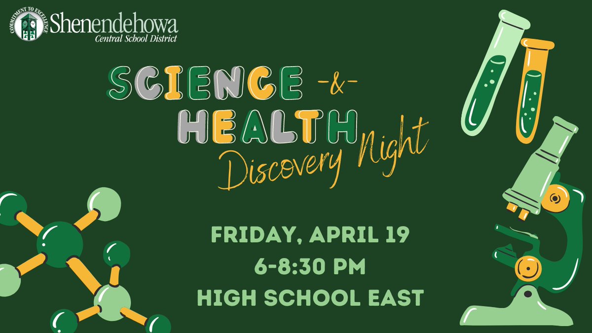 Science & Health Discovery Night is tonight (4/19) at HSE from 6-8:30p. All are welcome to this free, family-friendly event! See a garbage can fly, Investigate a crime like a CSI, experience a flight simulator, & much more, at the 80+ exhibits! Bring a canned food item to donate!