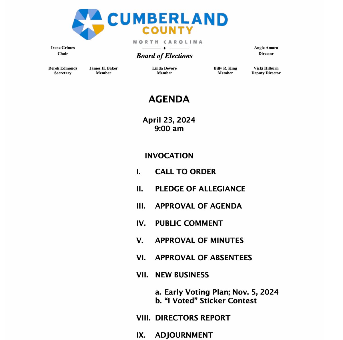The #CumberlandCountyBoardofElections will hold an #Absenteemeeting on 4/23/24,9a.
#EARLYVOTINGPLAN for the November 2024 Presidential Election will be discussed.#publiccomment period was added to the agenda.This item has been added to this agenda (which is unusual), because the