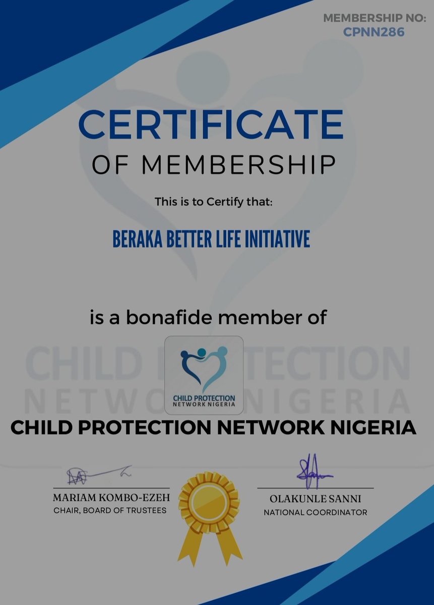 GOOD NEWS!!!

BBLI is now a member of Child Protection Network Nigeria.

Thanks to the unwavering efforts of our CPN team. 

We aim for more recognition and more success stories.

#Beraka for a better life💪🏼