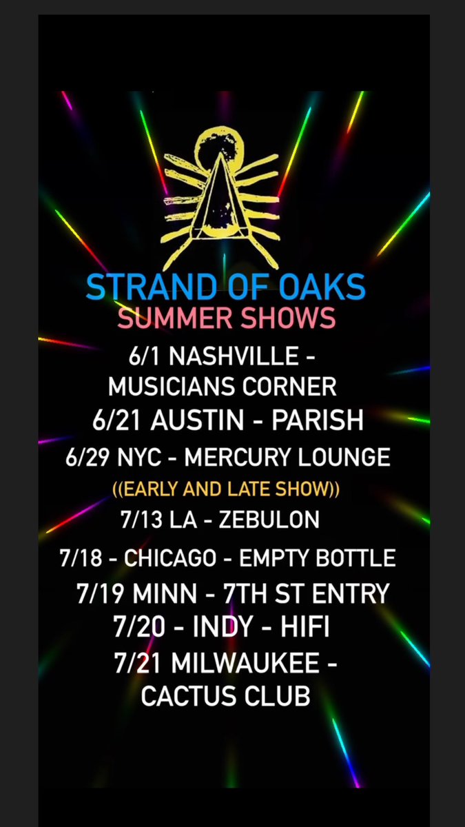 SUMMER SHOWS Come journey through the cosmos with reimagined oaks songs interwoven with Miracle Focus songs. Do me and my blood pressure a favor and get those tix early😎😎😎 Tickets on sale now: strandofoaks.net/shows