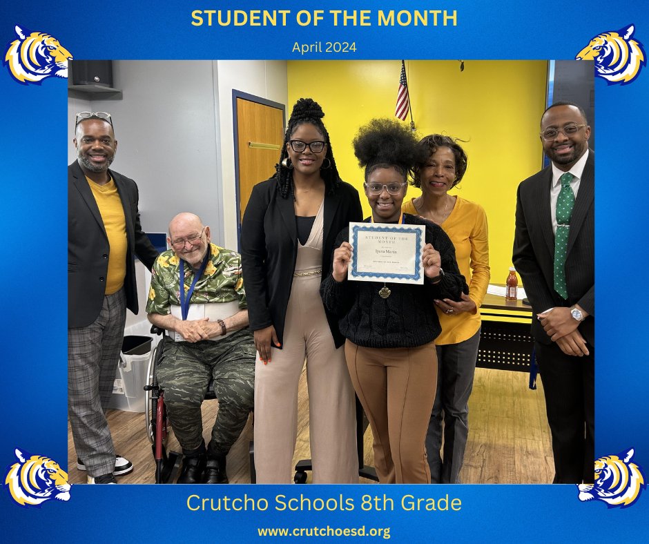 You're amazing, for being the 8th grade Student of the Month in April! Good job Tiger!
#studentofthemonth #8thgrade #TigerPride #schoolawards #crutchotigers #oklaed