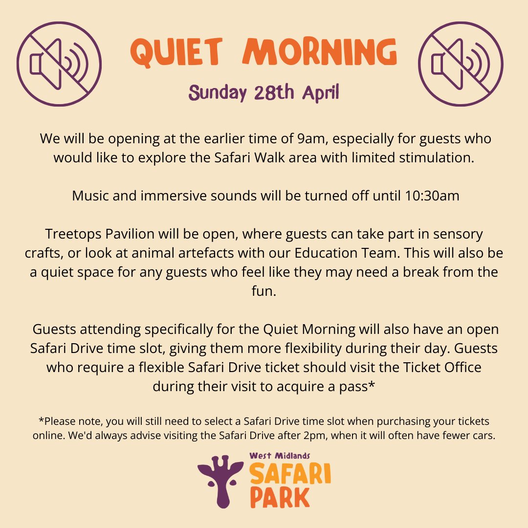 Join us for our first Quiet Morning on Sunday 28th April 🐾 👉 Read more and book: wmsp.co.uk/events-detail/… #AutismAwarenessMonth #WMSP