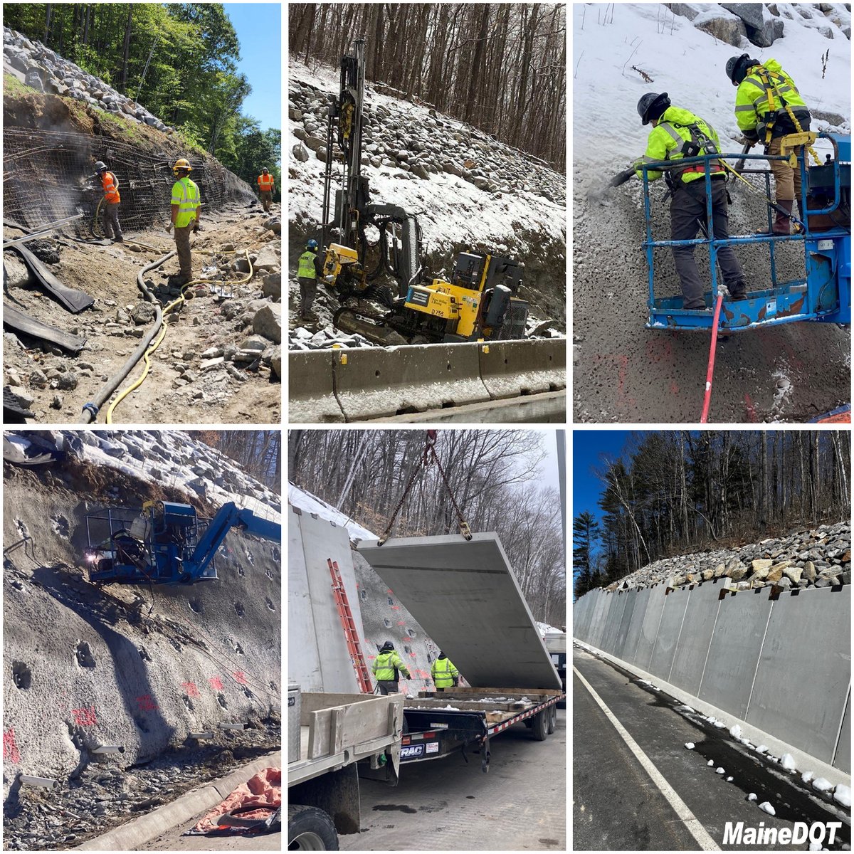 Check out the progress we’ve made on a slope stabilization project on Route 26 in Woodstock. After excavating the bank, stone and precast panels are used to retain the wall and keep the roadway safe for travel.