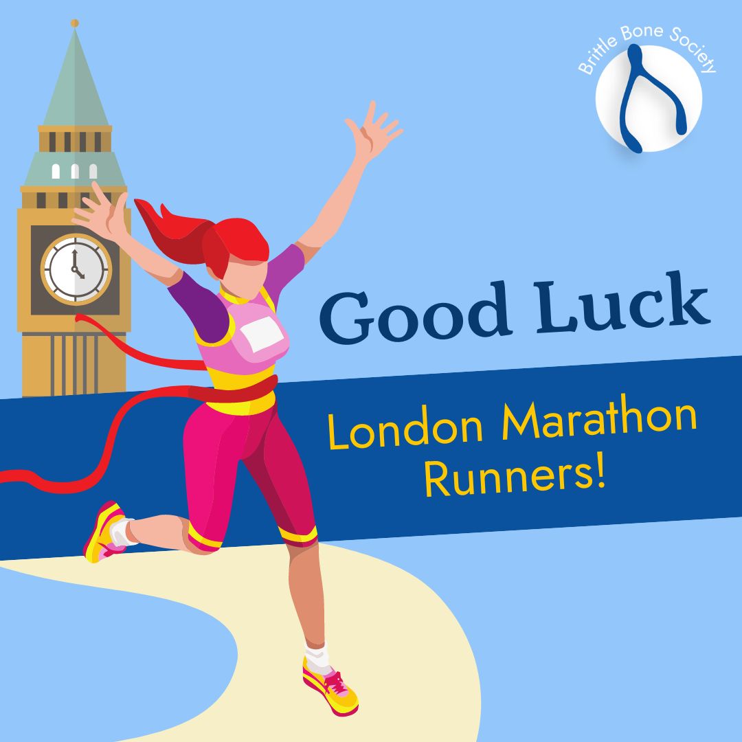 BrittleBoneUK's tweet photo. Good luck to everyone running the @LondonMarathon  today! A special shout out to Sian and Selena who are running the 26.6 miles to raise money for the BBS – you will both smash it! You still have time to donate to their fundraisers, the links are in our bio! 💙✨ https://t.co/CCvq9JrJBv