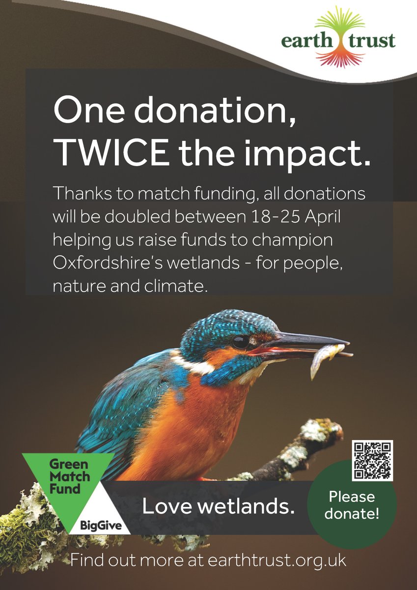 The @earth_trust is launching an appeal to raise funds to support our wetlands work. Our target is £20,000 From Thursday 18thApril to Thursday 25th April, all donations given to their Wetlands appeal will be matched £1 for £1, each gift has twice the impact. Details below👇