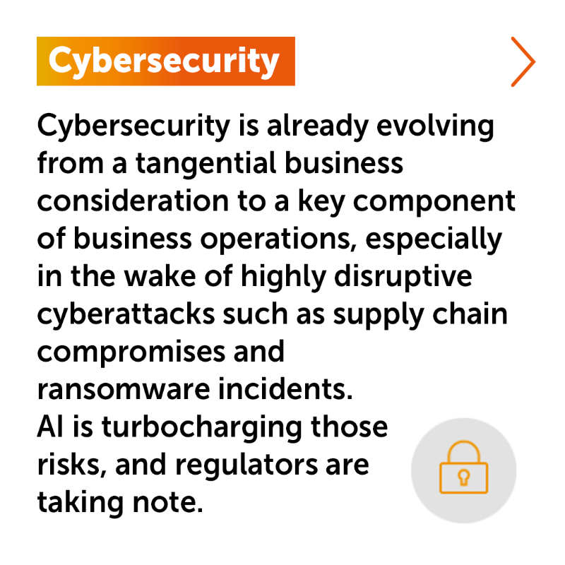 ESgloballaw's tweet photo. With promise of revolutionary benefits, #AI also presents dramatic #cybersecurity risks which organizations need to rapidly identify and systematically mitigate. Check out All AI-Board, our new legal guide to navigating AI