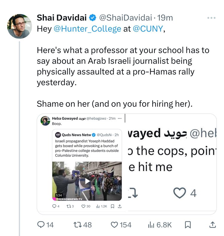 Shai, sweetheart, you're under investigation because FIFTY students have complaints against you. You've been on here for months encouraging the NYPD to arrest your students. Have you seen how violent those arrests are? I said 'boop.' I am not the one. Please go play elsewhere.