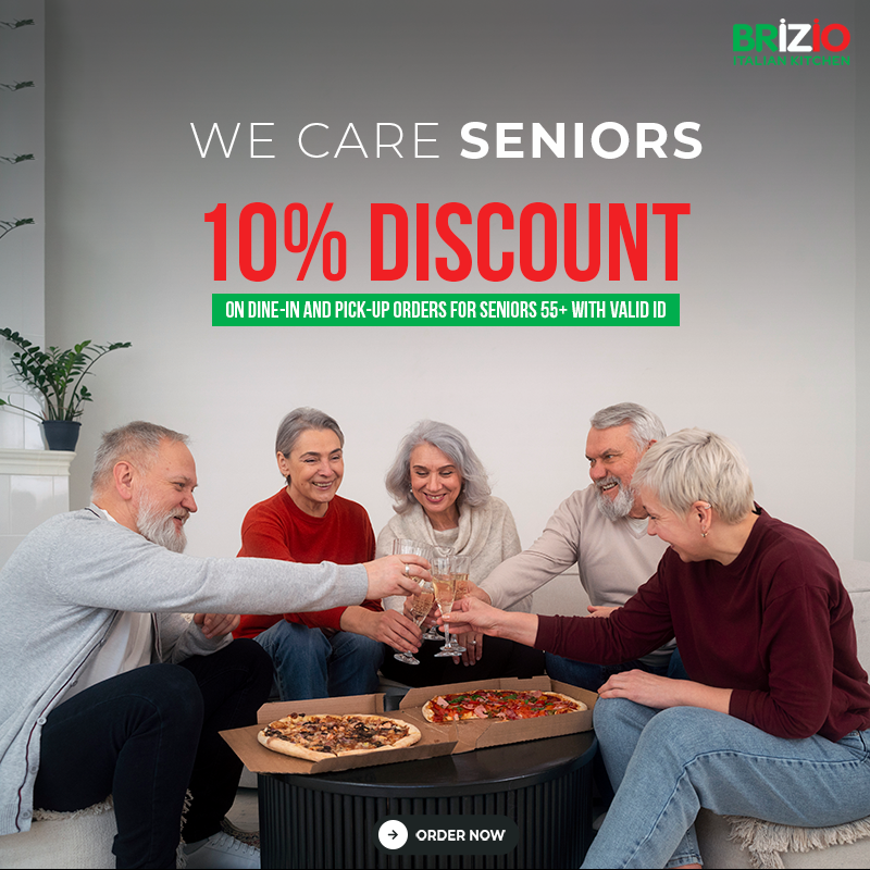BrizioPizza's tweet photo. Seniors are an important part of our community. We are happy to offer a 10% discount on dine-in and pick-up orders for seniors 55+ with valid ID. So why wait? order now!!

https://t.co/kBNP37qudK

#pizzaparty #pizzalover #pizzatime #pizza #fridayfeeling #pizzanight #friday https://t.co/XWd459olYg