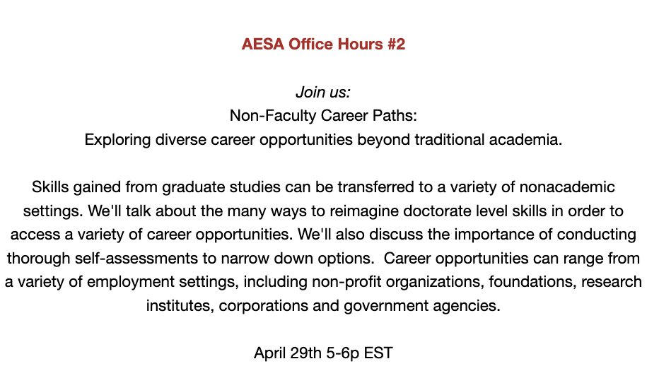 Join us for Office Hours #2! Non-Faculty Career Paths: Exploring diverse career opportunities beyond traditional academia. April 29th 5-6p EST More information here: mailchi.mp/247fd9bee8a1/a…