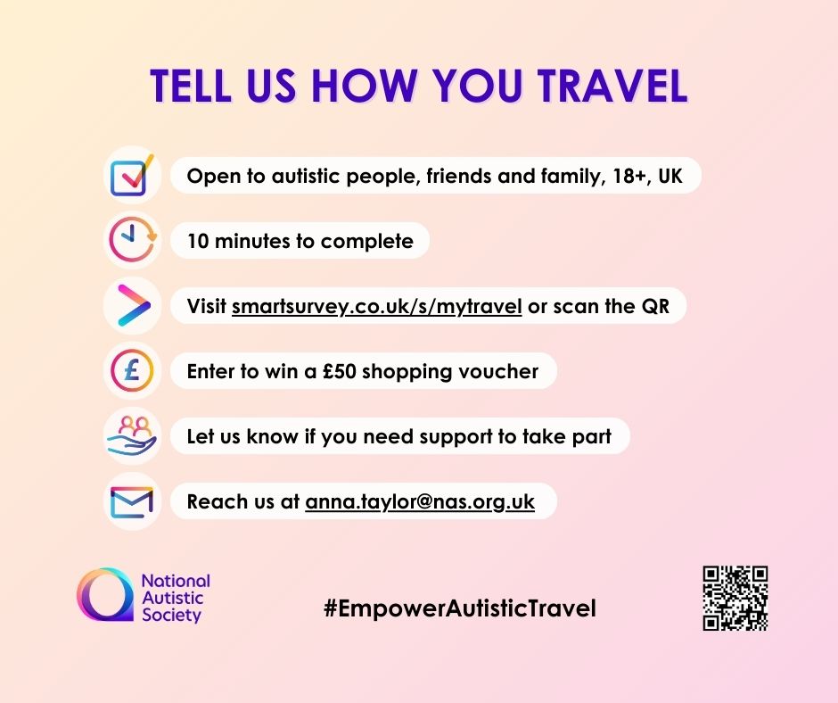 Take part in our #EmpowerAutisticTravel research! @Autism are researching autistic people's experiences of travel. Please take part in our survey to help us understand more about #autistic experiences of travel. Please take a look and share. smartsurvey.co.uk/s/mytravel/ @Motability