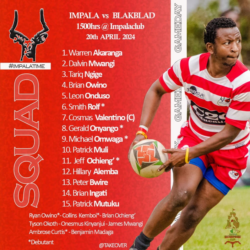 ENTERPRISE CUP- ◽MATCHDAY SQUAD ◽ ⚡The Team takes on a new shape as the coach gives the nod to up and coming lads on the Debut to step up and become GAZELLES ⚡ Captain @Cosmas_08 to provide the guidance with back up experience from @filmdela #ImpalaTime