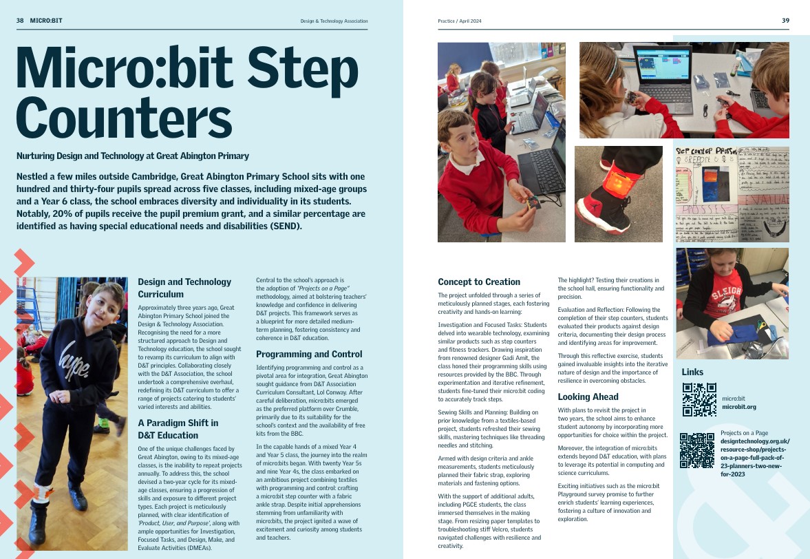 Class 4's recent work to create Microbit step counters has been featured in the latest issue of the DT Association magazine 'Practice', which goes to over 30,000 members across the country! @DTassoc #primaryDT @microbit_edu