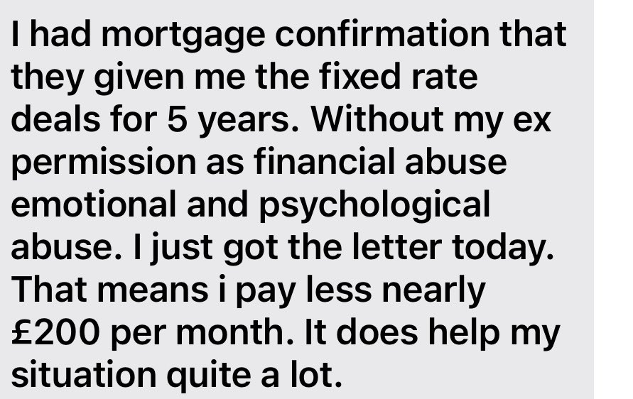 Using training I received from @SEAresource @nicolajanesharp and guidelines doc from thier website myself and a survivor of domestic abuse were able to change her Morgage payments by £200 pcm. We only contacted MC 3 weeks ago and now sorted. Shared below with permission. ⬇️