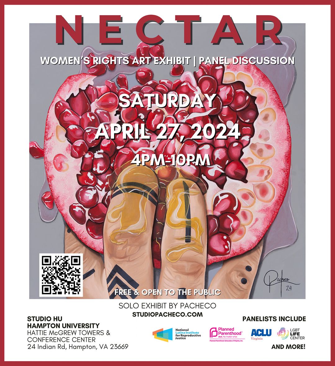 JOIN US Saturday, April 27th at @_hamptonu for NECTAR: Women’s Rights Art Exhibition & Panel Discussion! ✊ Engage in crucial conversations with community leaders—including ACLU-VA staffers—surrounding reproductive health and social justice. See you there!