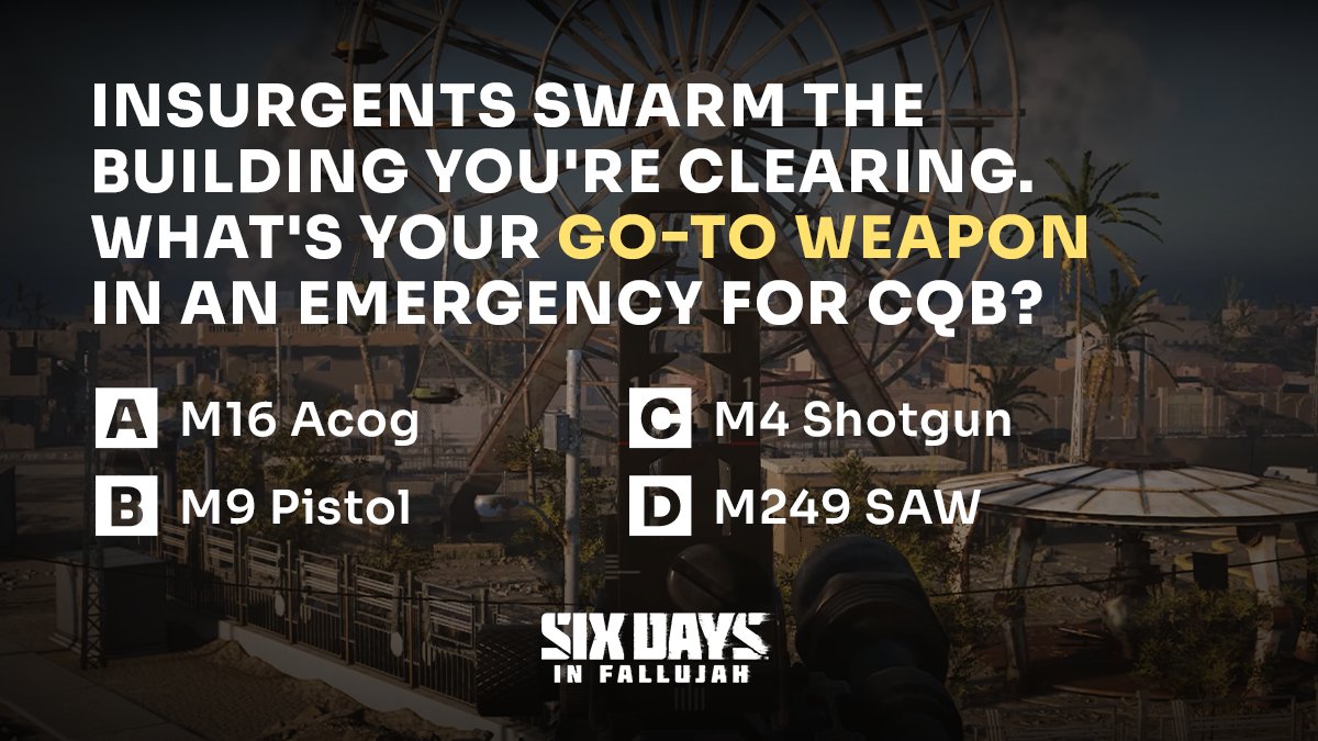 Insurgents swarm the building you're clearing. What's your go-to weapon in an emergency for CQB?