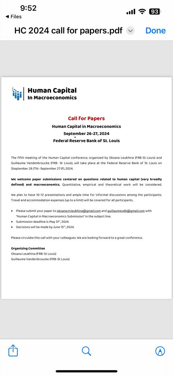 Human Capital in Macroeconomics (St Louis Fed, Sept 26-27) call for papers alert! 👇 Submit by May 31st. Please share with your colleagues! #econtwitter
