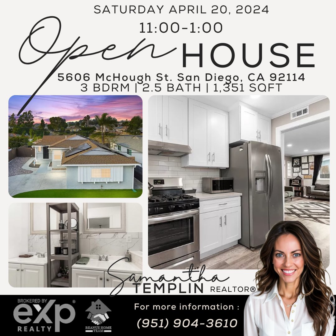 COME SEE ME TOMORROW!! Samantha Templin
REALTOR®
eXp Realty of California
DRE 02219262
#militaryrealtor #vahomeloan #pcs #militaryrelocation #militaryfamilies #militaryhousing #veteranhomebuyer #militaryspouse #milso #navywife #sandiego #veteranhomeownership