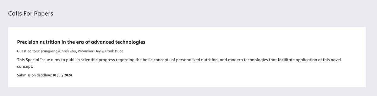 Call for Papers for a Special Issue in Nutrition Research: Precision nutrition in the era of advanced technologies sciencedirect.com/journal/nutrit… #precisionnutrition #personalizednutrition #nutritionresearch