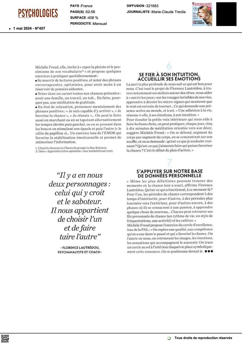 FloLautredou's tweet photo. Lucky, unlucky? Heureuse de partager ce dossier de Marie-Claude Treglia, @Psychologies_, sur la Chance, auquel j'ai collaboré.

10 action pour attirer la bonne fortune ⤵️ https://t.co/t2FgzwbobX