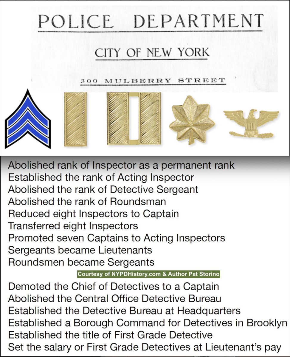 On this date in 1907, G.O. 20, changed #NYPD's rank structure to
