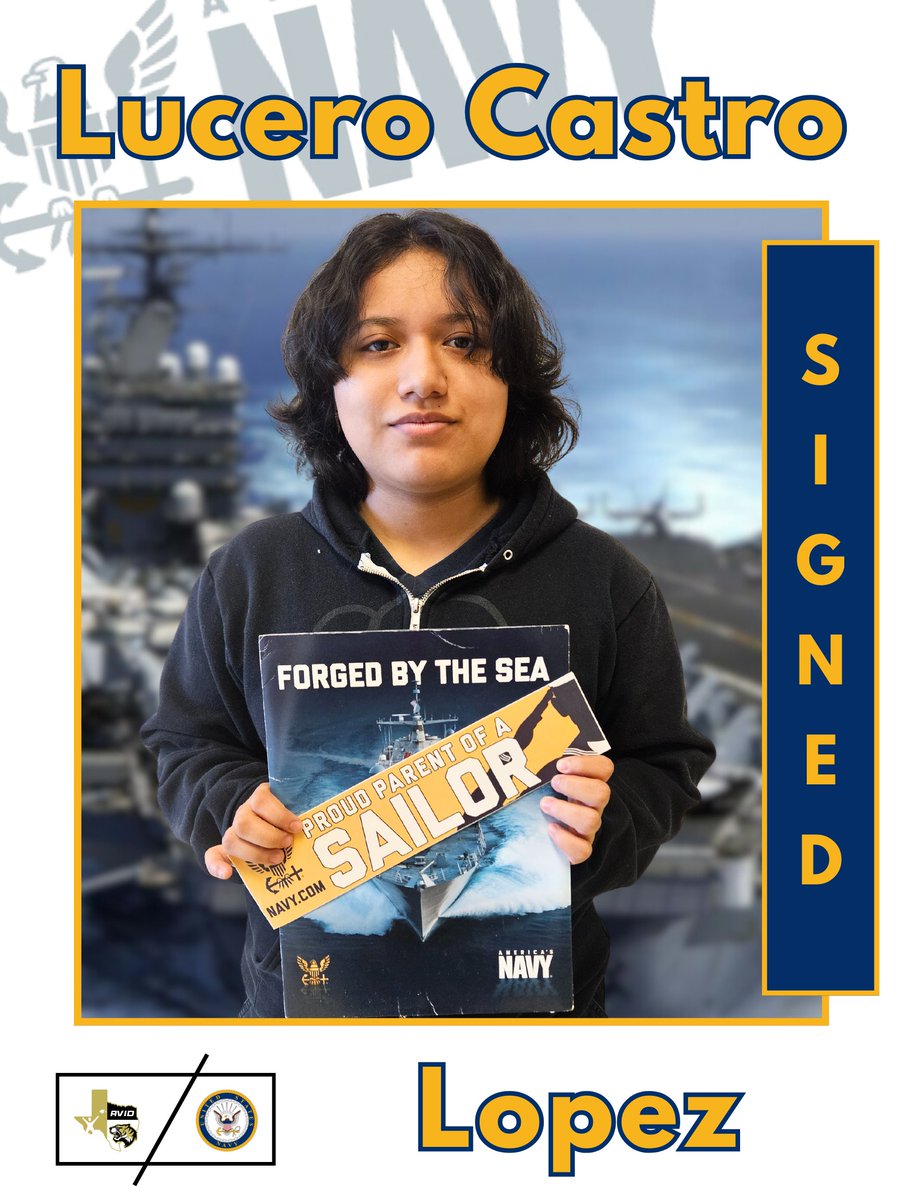 Congratulations to @IrvingHigh student, Lucero, on signing her contract with the @USNavy. We are #AVID proud of you! #texastornadodesigns #futuresailor #irvingisd #tigernation